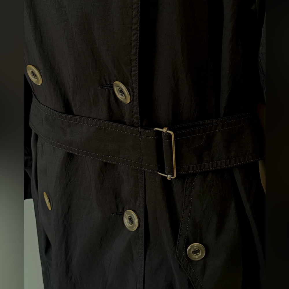 Jones New York Trench Coat M 8 10 Vintage 80s Long Black Double Breasted Spring - Picture 6 of 11